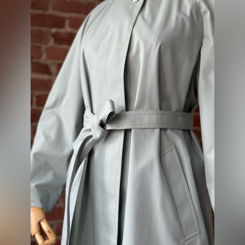 London Fog Belted Trench Coat Mint Sage Rain Coat Classic Vintage - Picture 12 of 17